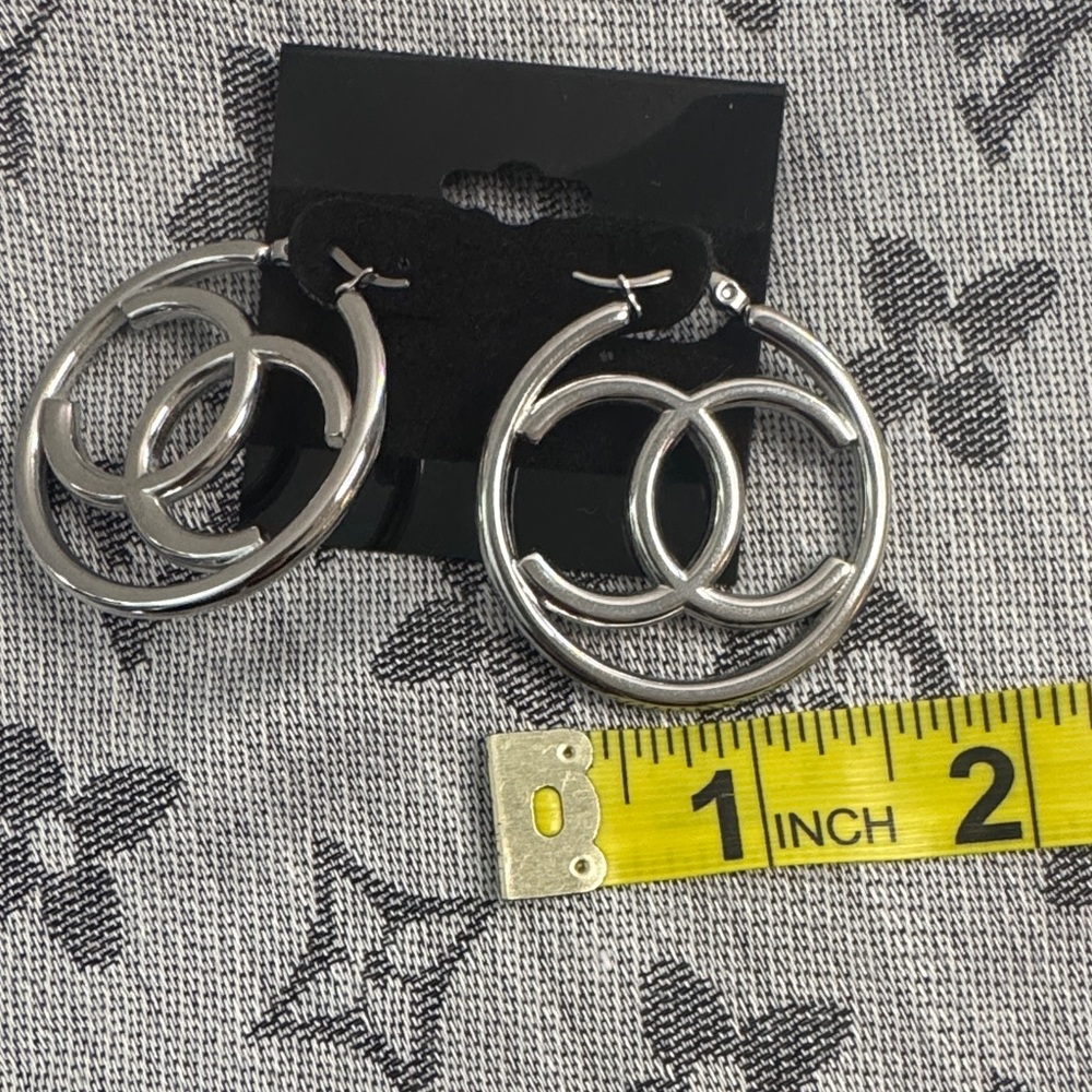 Silver Double C Hoop Earrings #724 - Picture 2 of 3